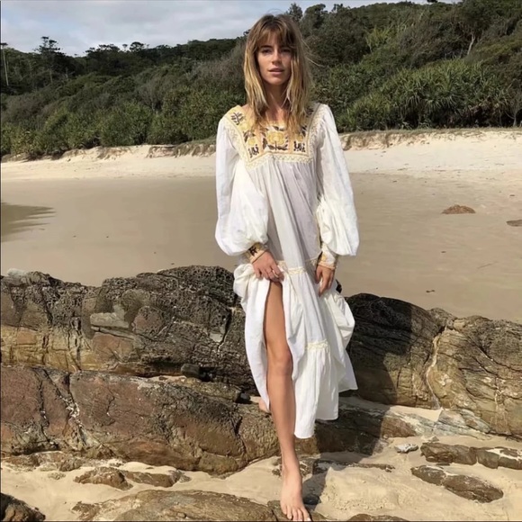 Boho Cotton Embroidered Daisy Floral Prairie Dress - Picture 7 of 10